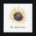 Geel & Bruin Zonnebloem Gepersonaliseerde Magneet<br><div class="desc">Deze koelkastmagneet heeft een waterverf-achtige afbeelding van een zonnebloesem in geel en bruin. Jouw naam of andere gepersonaliseerde tekst wordt hieronder in coördinerende donkerbruine letters gespeld. Gebruik het veld sjabloon om uw eigen naam of ander bericht in te voeren.</div>