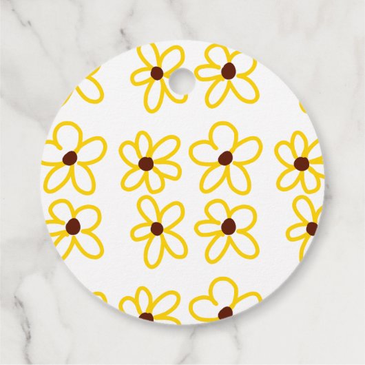 Geel bruin zonnebloem patroon bloemen moderne boho bedankjes labels (Achterkant)