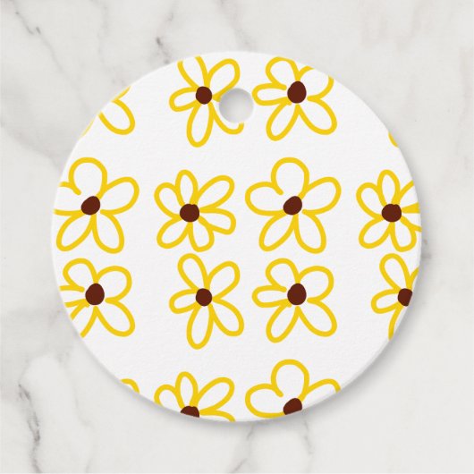 Geel bruin zonnebloem patroon bloemen moderne boho bedankjes labels (Voorkant)