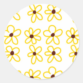 Geel bruin zonnebloem patroon bloemen moderne boho ronde sticker