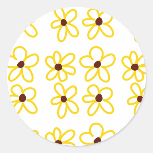 Geel bruin zonnebloem patroon bloemen moderne boho ronde sticker (Voorkant)