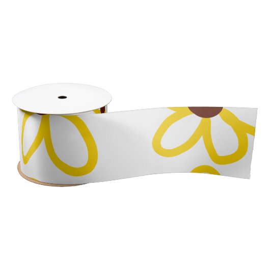 Geel bruin zonnebloem patroon bloemen moderne boho satijnen lint (Spoel)