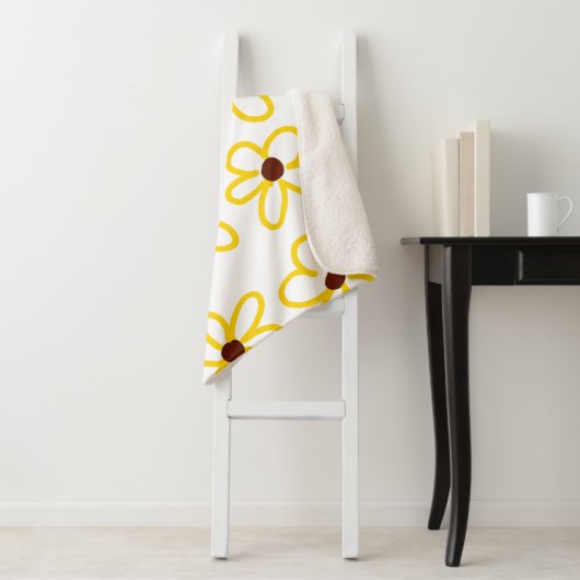 Geel bruin zonnebloem patroon bloemen moderne boho sherpa deken (In situ)