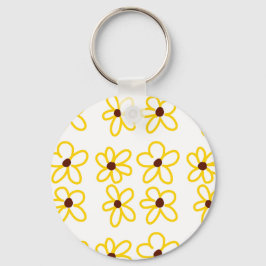 Geel bruin zonnebloem patroon bloemen moderne boho sleutelhanger