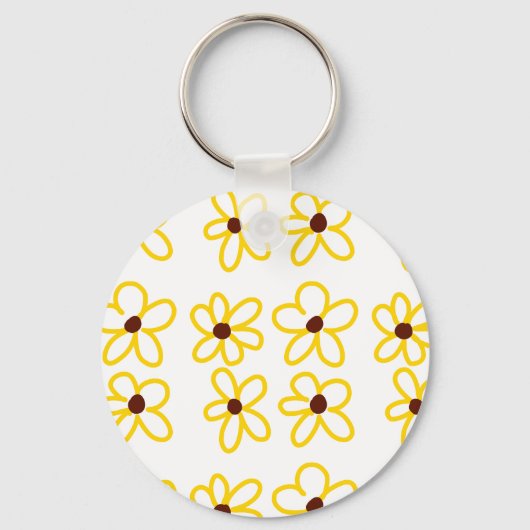 Geel bruin zonnebloem patroon bloemen moderne boho sleutelhanger (Voorkant)