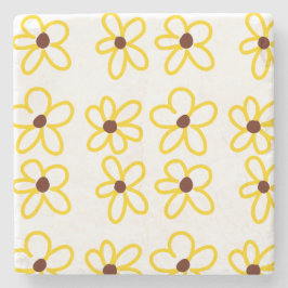 Geel bruin zonnebloem patroon bloemen moderne boho stenen onderzetter