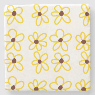 Geel bruin zonnebloem patroon bloemen moderne boho stenen onderzetter