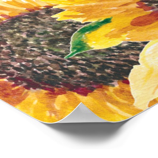 Geel bruin zonnebloem White Boho Weddenschap Welko Poster (Hoek)