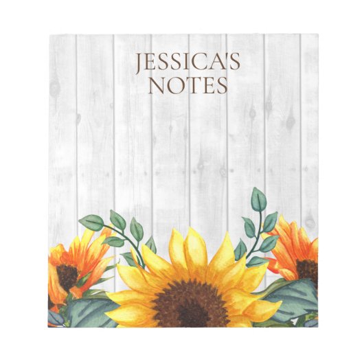 Geel bruin zonnebloem Wit Rustisch Hout Naam Notitieblok (Voorkant)