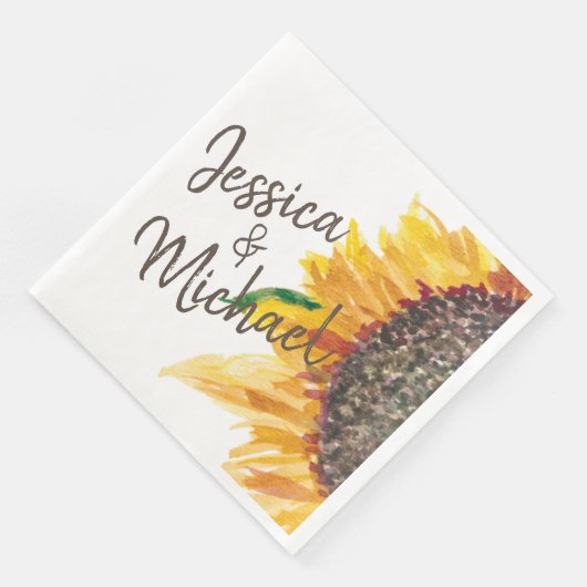 Geel bruin zonnebloem Witte bruiloft Couple's Name Servet (Hoek)