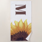 Geel bruin zonnebloem Witte Monogram Initiaal Strandlaken (Voorkant)