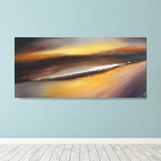 Geel Bruin Zonsondergang Canvas Print (Insitu (Houten vloer))