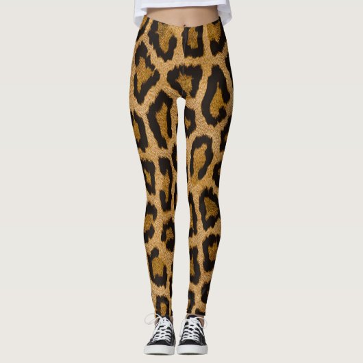 Geel Bruin Zwart Leopard Dierenprint Leggings (Voorkant)