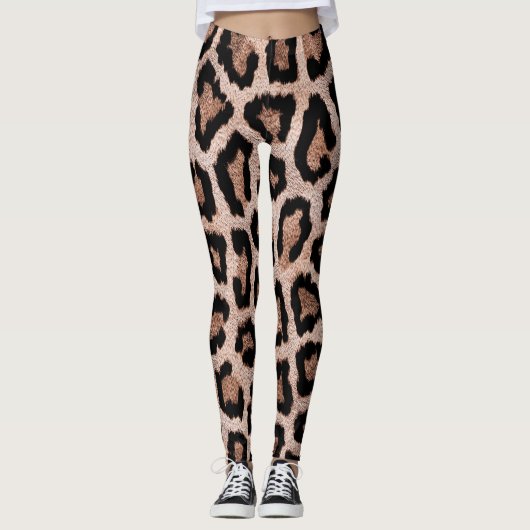 Geel Bruin Zwart Leopard Dierenprint Leggings (Voorkant)