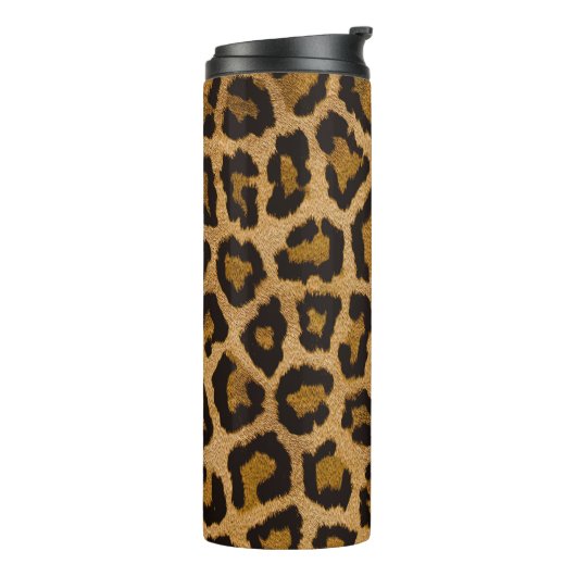 Geel Bruin Zwart Leopard Dierenprint Thermosbeker (Gedraaid links)