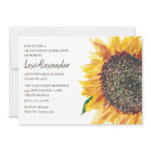 Geel Bruine Aquarel Zonnebloem Afstudeerfeest