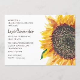 Geel Bruine Aquarel Zonnebloem Afstudeerfeest Kaart