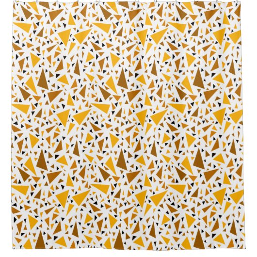 Geel bruine driehoeken op witte retro achtergrond douchegordijn (Voorkant)