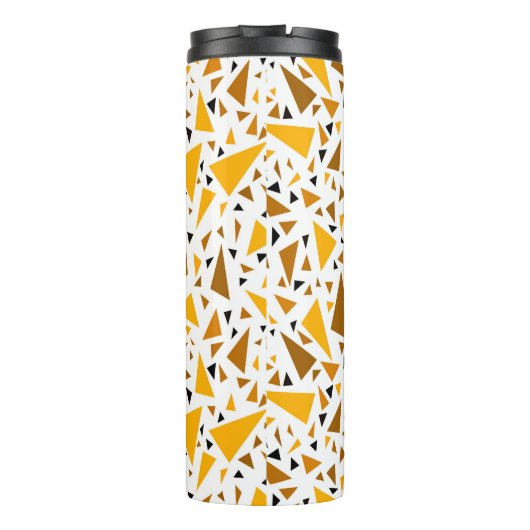 Geel bruine driehoeken op witte retro achtergrond thermosbeker (Achterkant)