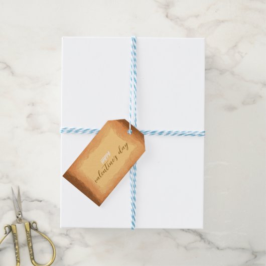 Geel - Bruine Valentijnsdag Cadeaulabel (Met Touw)