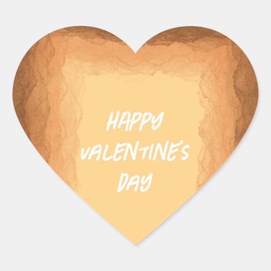 Geel - Bruine Valentijnsdag Hart Sticker (Voorkant)