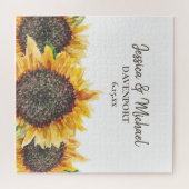 Geel bruine Waterverf Zonnebloemen Wit huwelijk Legpuzzel (Horizontaal)