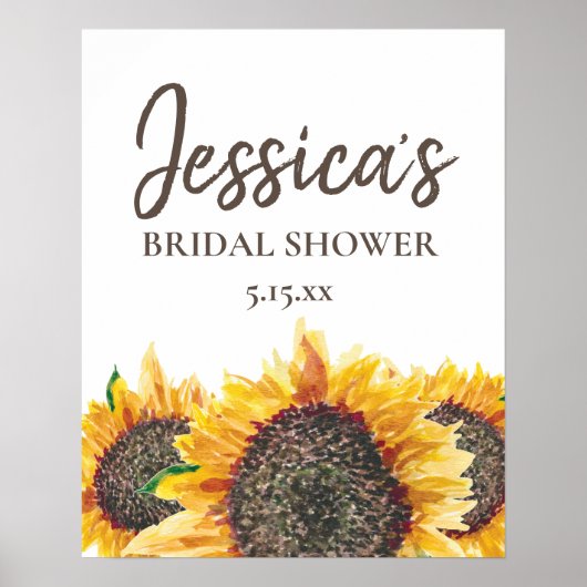Geel Bruine Zonnebloem Witte Boho Bruidsdouche Poster (Voorkant)