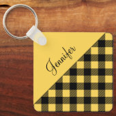 Geel Buffalo Plaid Check Patroon Naam Sleutelhanger (Voorkant)