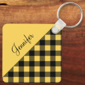 Geel Buffalo Plaid Check Patroon Naam Sleutelhanger (Achterkant)