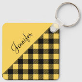 Geel Buffalo Plaid Check Patroon Naam Sleutelhanger (Achterkant)