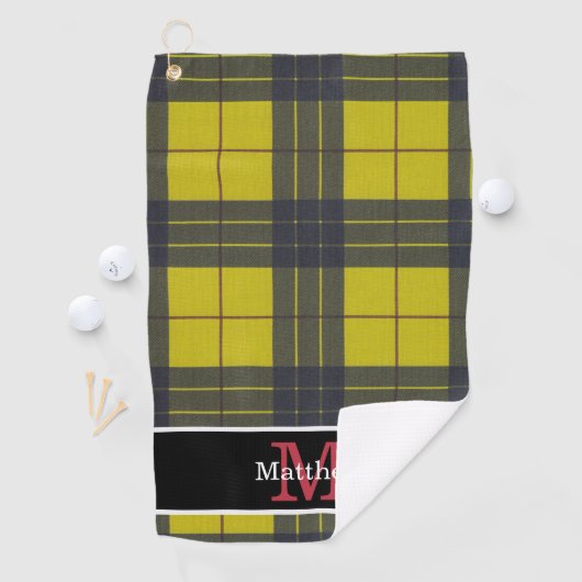 Geel buffelpatroon Initiaal monogram Golfhanddoek (Insitu)