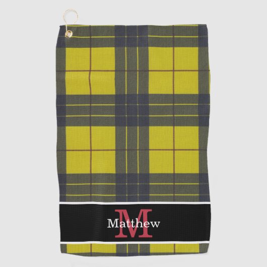 Geel buffelpatroon Initiaal monogram Golfhanddoek (Voorkant)