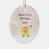 Geel buggy baby's eerste kerst keramisch ornament (Rechts)