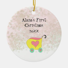 Geel buggy baby's eerste kerst keramisch ornament