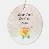 Geel buggy baby's eerste kerst keramisch ornament (Links)