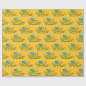 Geel Bulldozer Wrapping Paper Construction Thema Cadeaupapier (Vlak)