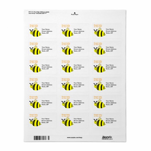 Geel Bumble Bee Sweet Baby Adresetiketten Etiket (Full Sheet)