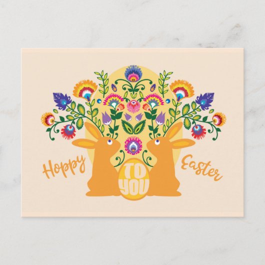 Geel🐰 Bunnies met Folklore Touch Aangepaste Tekst Briefkaart (Voorkant)