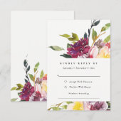 GEEL BURGUNDY FLORAL BUNCH WEDDING RSVP (Voorkant / Achterkant)