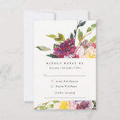 GEEL BURGUNDY FLORAL BUNCH WEDDING RSVP KAARTJE (Voorkant)