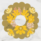 Geel Buttercup roze groen bloemenfeest Wijnglaslabel (Achterkant)