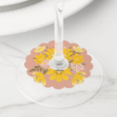 Geel Buttercup roze groen bloemenfeest Wijnglaslabel (Dichtbij)