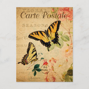 geel Butterflies Floral Flowers French Briefkaart