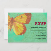  GEEL BUTTERFLY Bat Mitzvah Reply Card RSVP Kaartje (Voorkant)