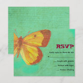 GEEL BUTTERFLY Bat Mitzvah Reply Card RSVP Kaartje (Voorkant / Achterkant)