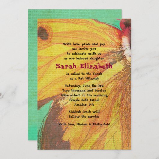  GEEL BUTTERFLY Bat Mitzvah Uitnodiging (Voorkant / Achterkant)