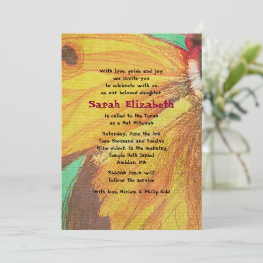 GEEL BUTTERFLY Bat Mitzvah Uitnodiging (Staand voorkant)