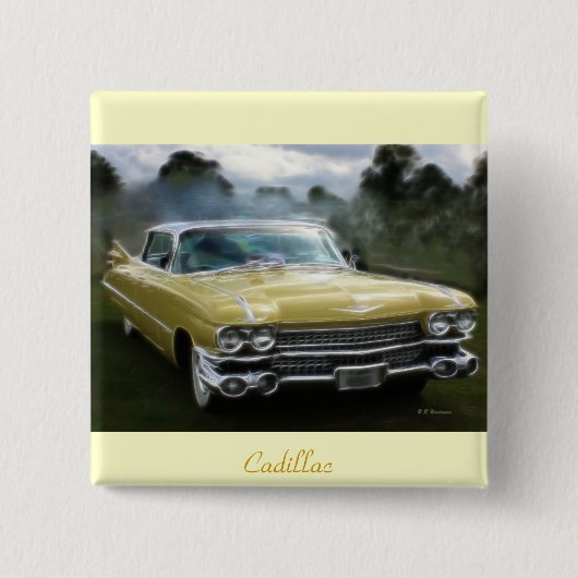 Geel Cadillac Vierkante Button 5,1 Cm (Voorkant)