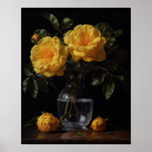 Geel Camellia Flowers Art Print Poster