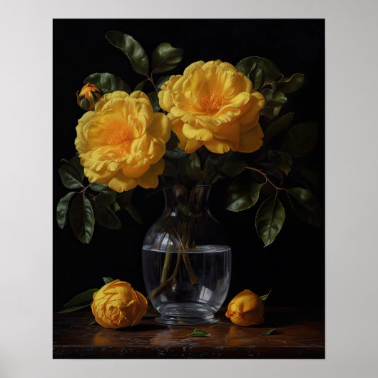 Geel Camellia Flowers Art Print Poster (Voorkant)